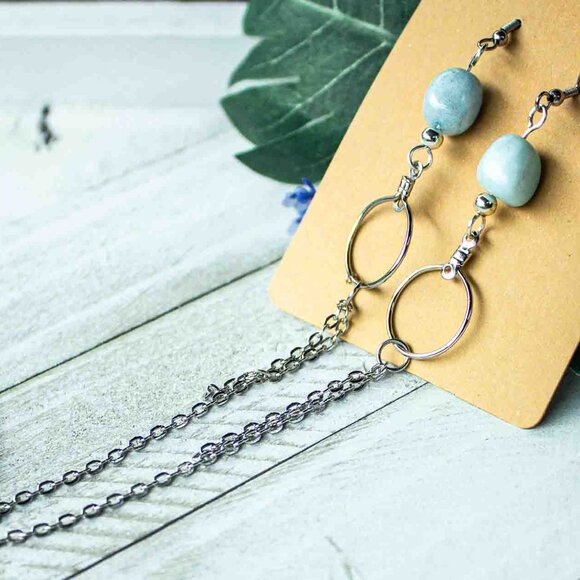 Aquamarine Silver Chain Dangle Earrings - Picture 3 of 15